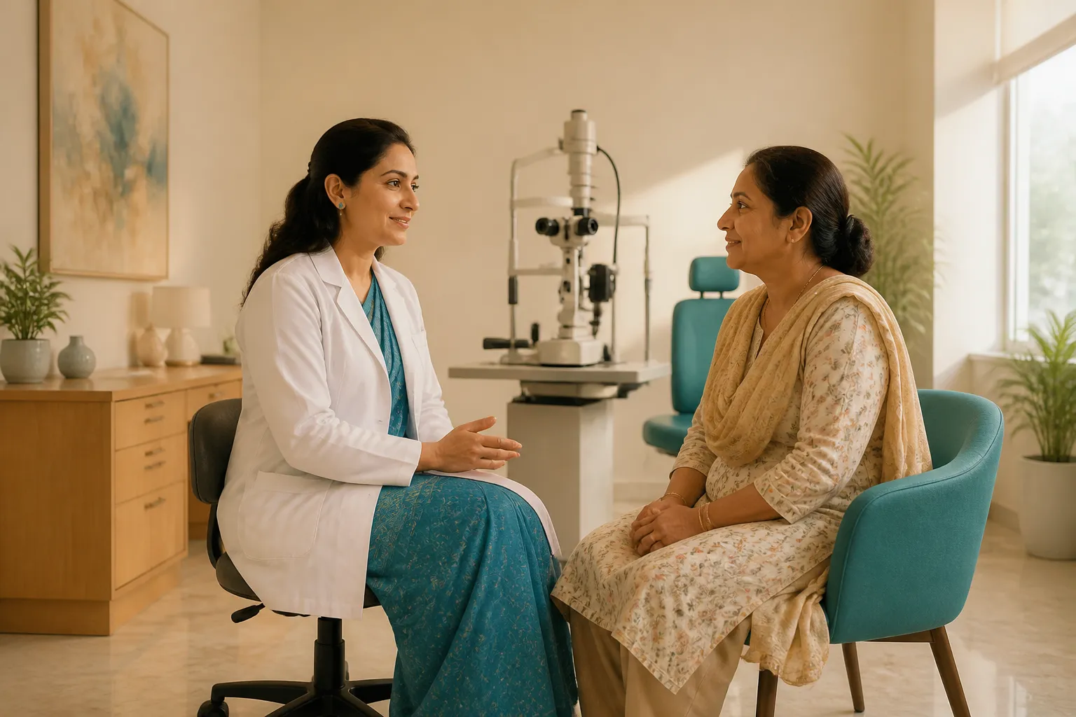 Compassionate eye doctor consulting a patient at Aurelia iCare clinic in Kolkata